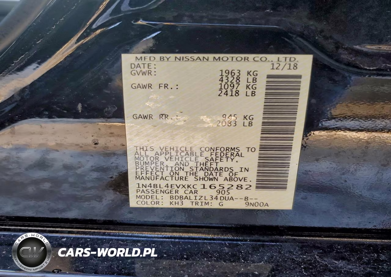 2019 Nissan Altima Sl VIN:1N4BL4EVXKC165282 - 13