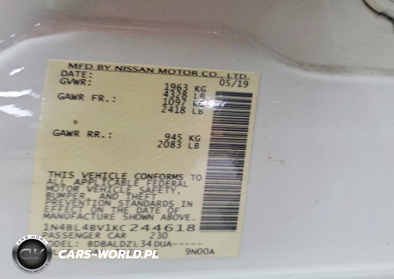 2019 Nissan Altima S VIN:1N4BL4BV1KC244618 - 12