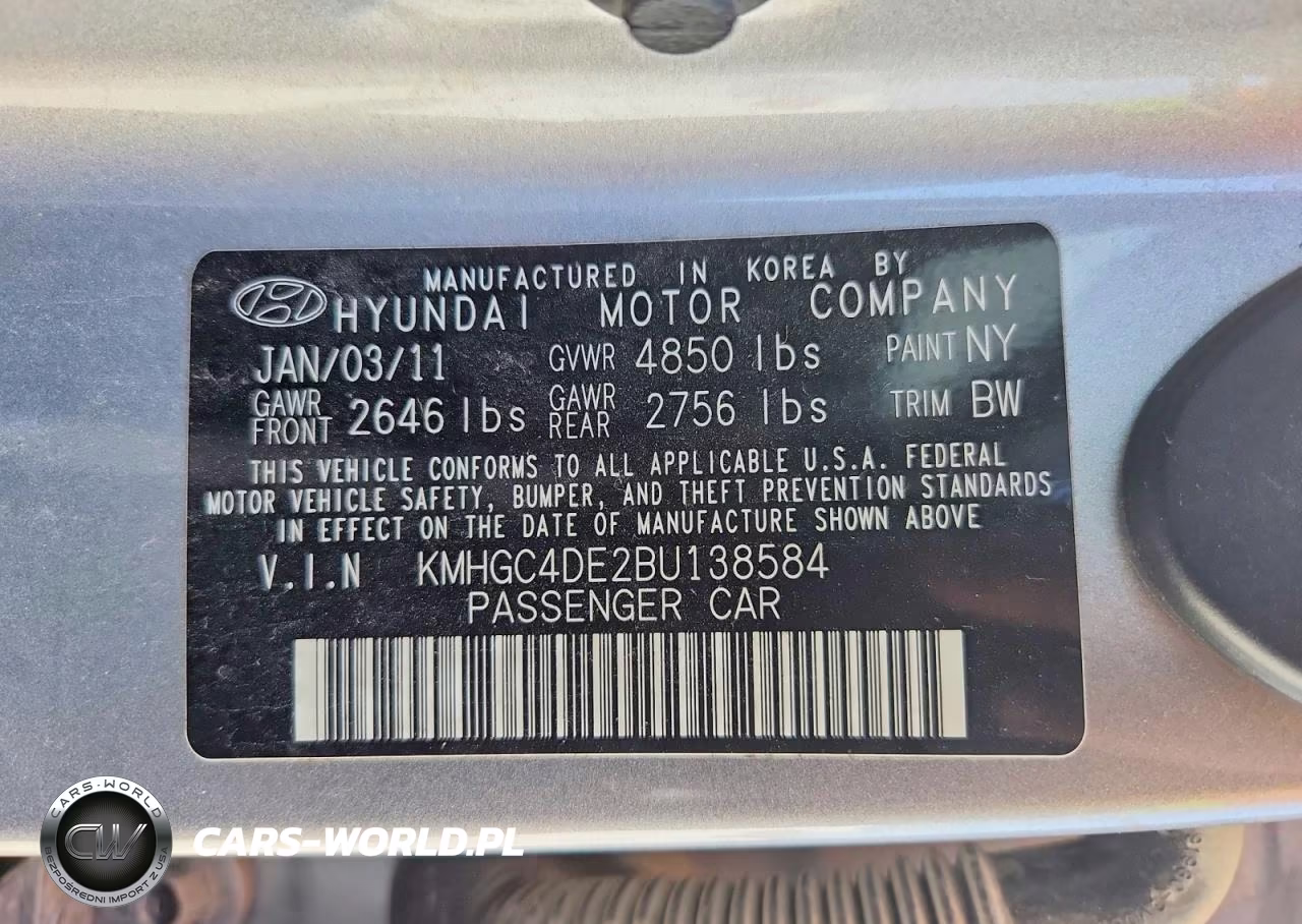 2011 Hyundai Genesis 3.8L VIN:KMHGC4DE2BU138584 - 12