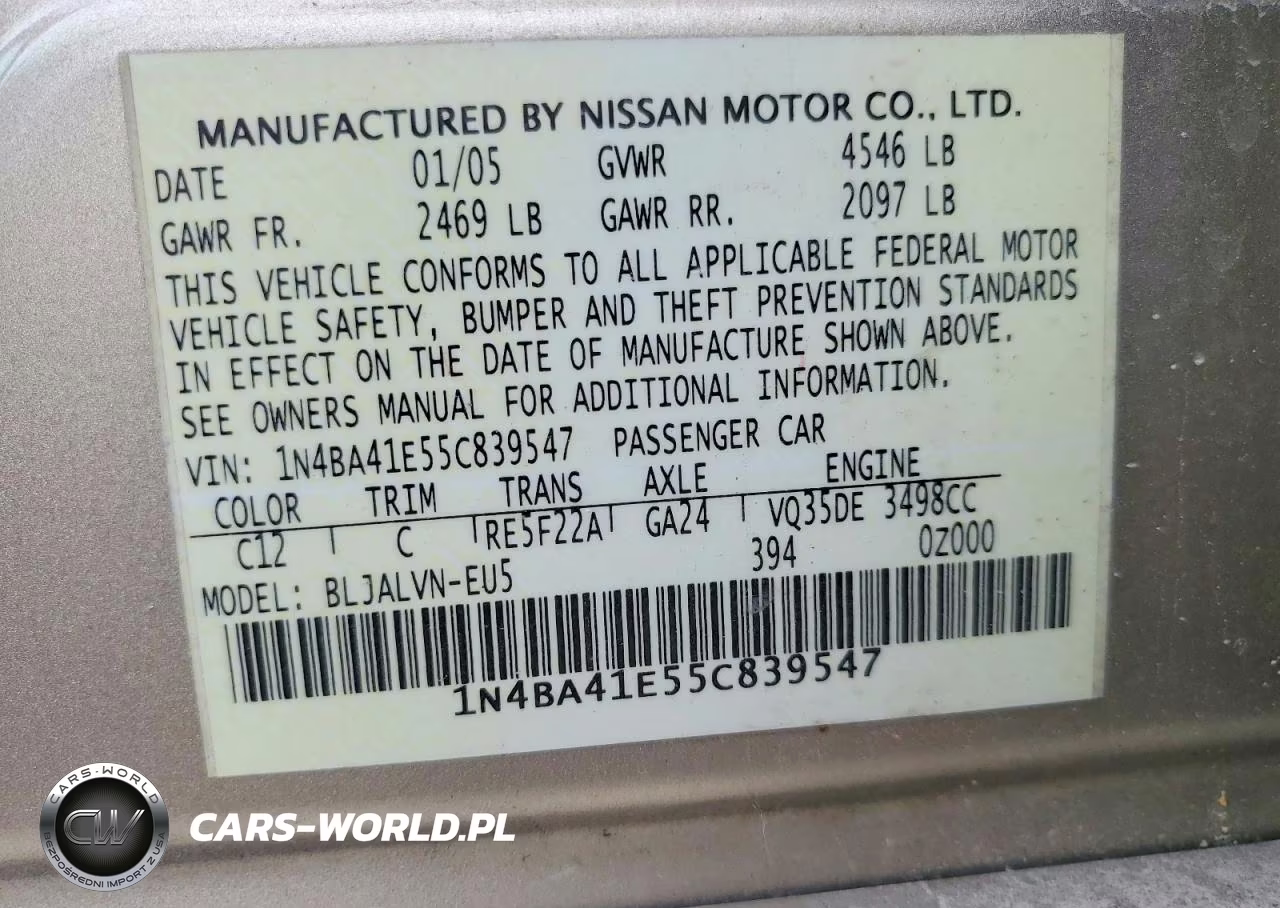 2005 Nissan Maxima 3.5 Se VIN:1N4BA41E55C839547 - 12