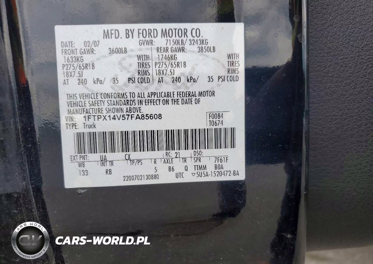 2007 Ford F 150 VIN:1FTPX14V57FA85608 - 12