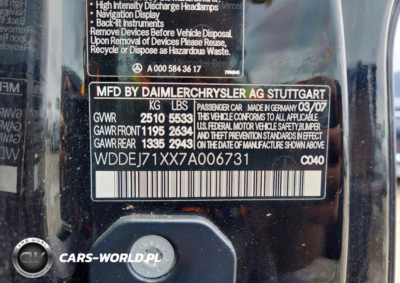 2007 Mercedes-Benz Cl 550 VIN:WDDEJ71XX7A006731 - 12