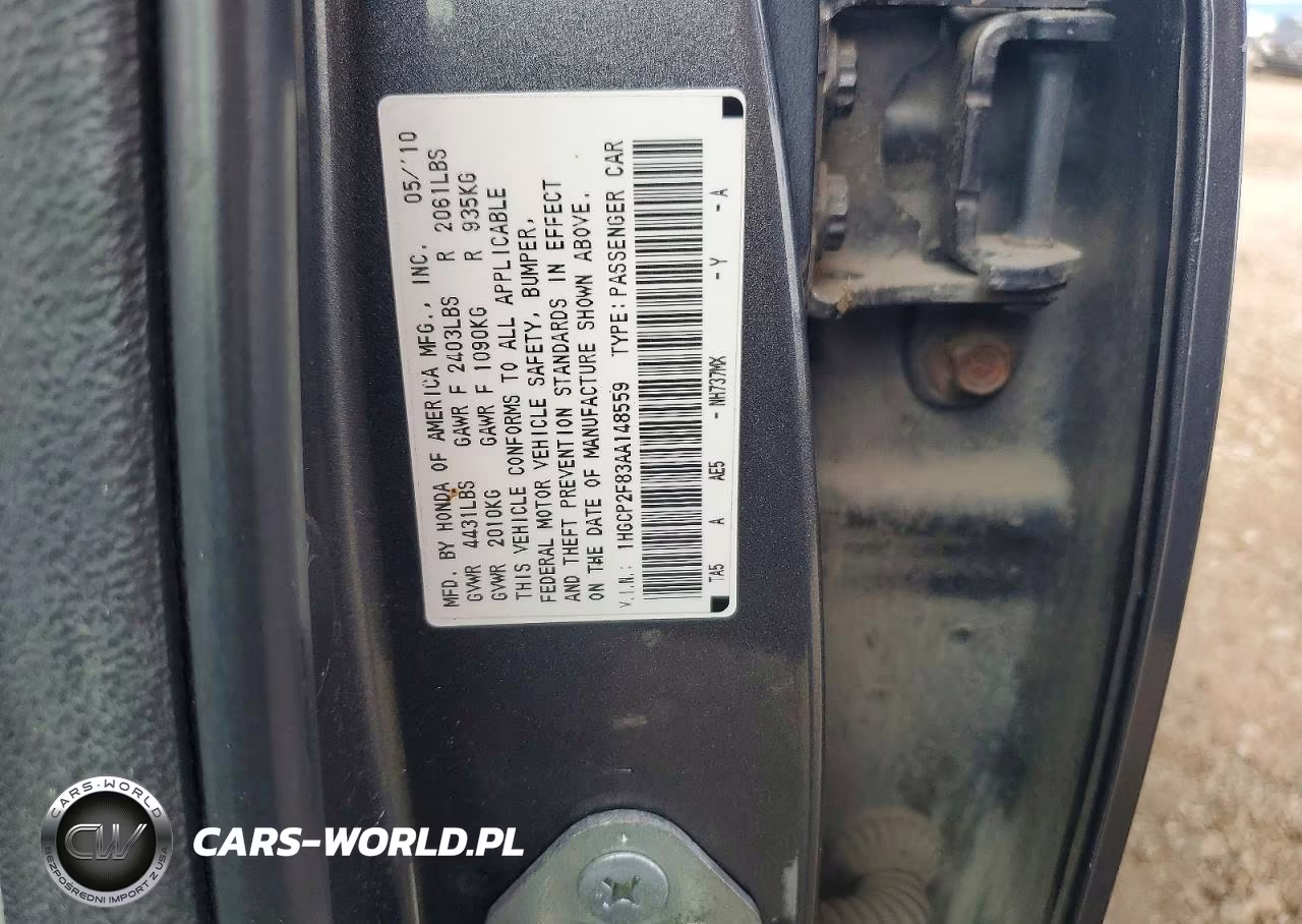 2010 Honda Accord Exl VIN:1HGCP2F83AA148559 - 12