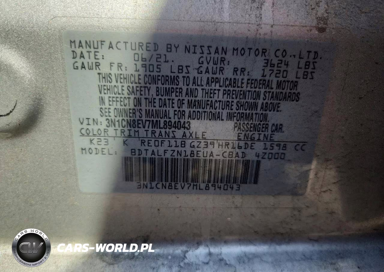2021 Nissan Versa Sv VIN:3N1CN8EV7ML894043 - 12