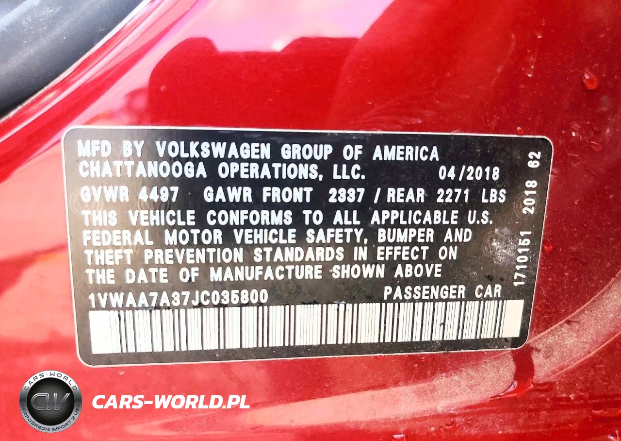 2018 Volkswagen Passat S VIN:1VWAA7A37JC035800 - 12