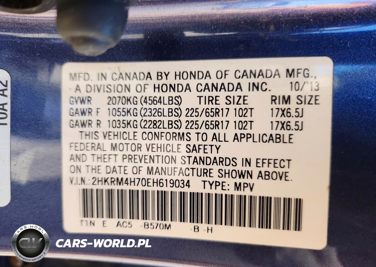 2014 Honda Cr-V Exl VIN:2HKRM4H70EH619034 - 13