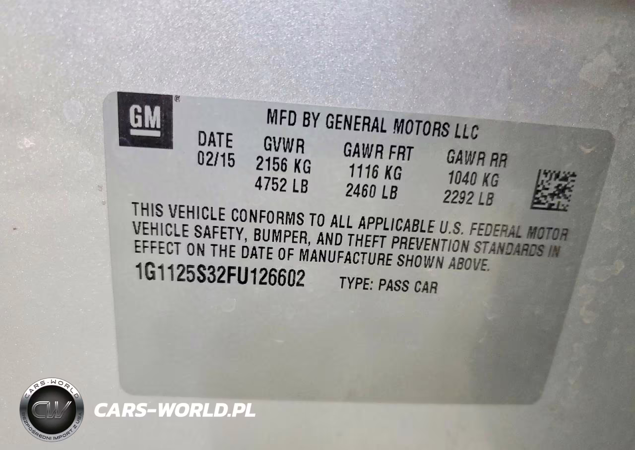 2015 Chevrolet Impala Lt VIN:1G1125S32FU126602 - 12