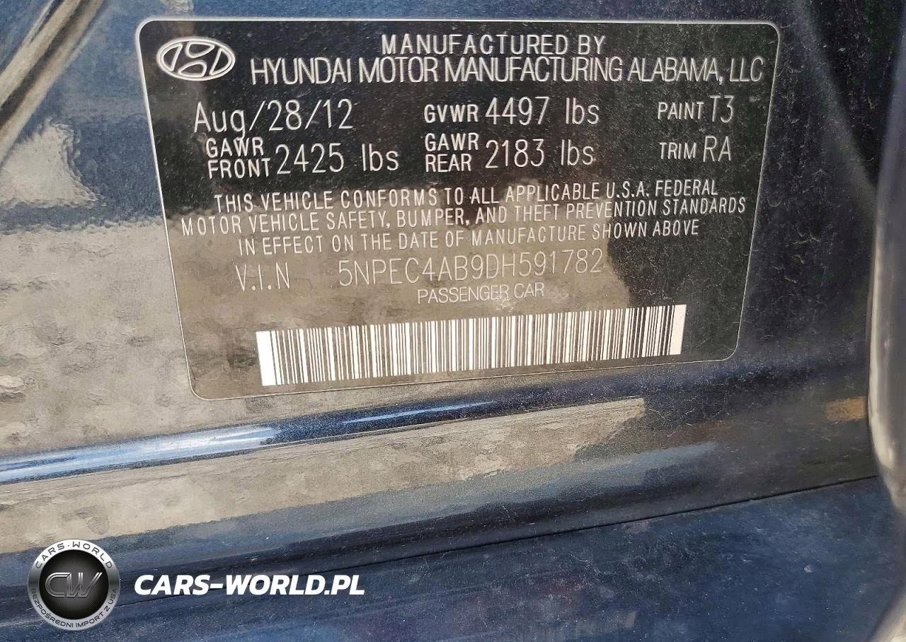 2013 Hyundai Sonata Se 2.0T VIN:5NPEC4AB9DH591782 - 12