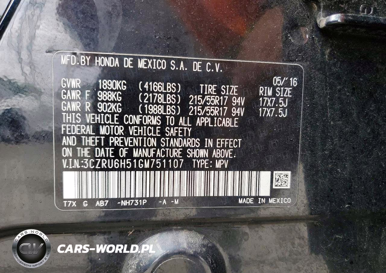 2016 Honda Hr-V Ex VIN:3CZRU6H51GM751107 - 13