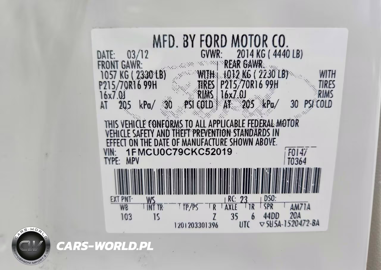 2012 Ford Escape Xls VIN:1FMCU0C79CKC52019 - 13