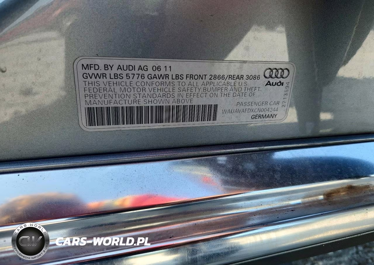2012 Audi A8 Quattro VIN:WAUAVAFDXCN004244 - 12