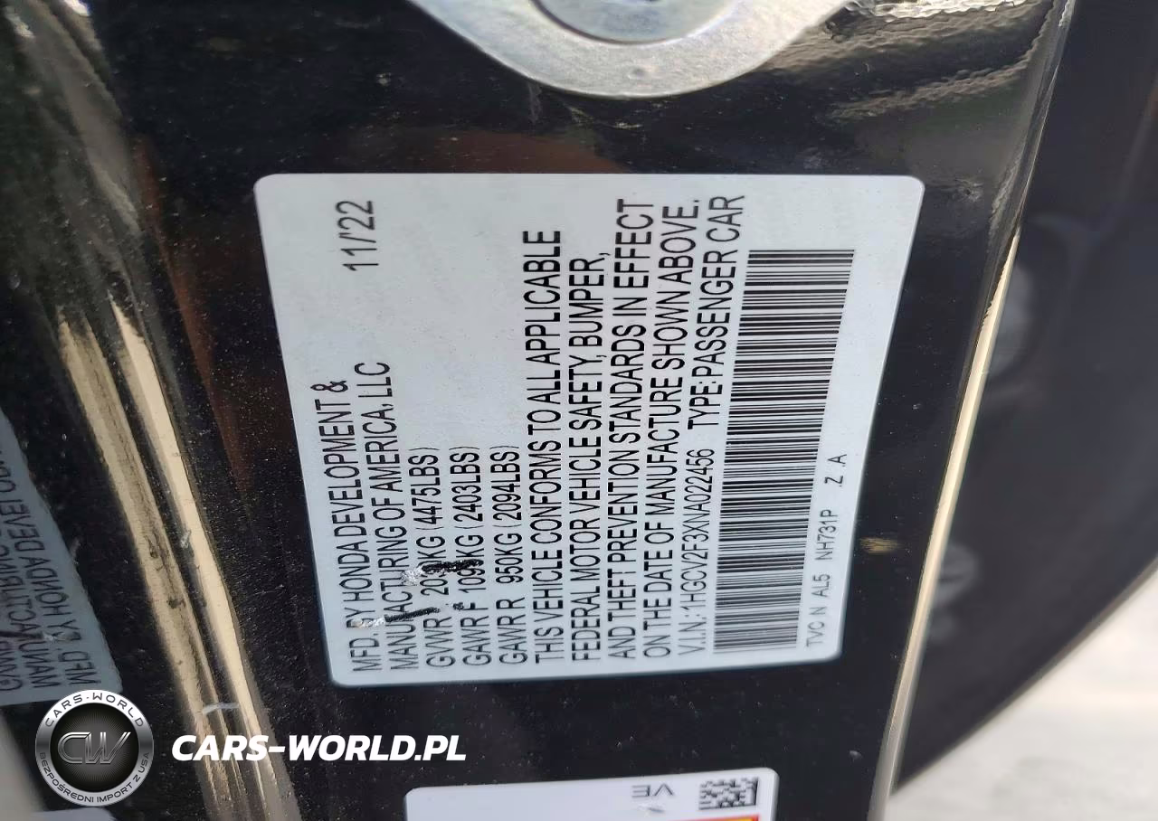 2022 Honda Accord Sport VIN:1HGCV2F3XNA022456 - 12