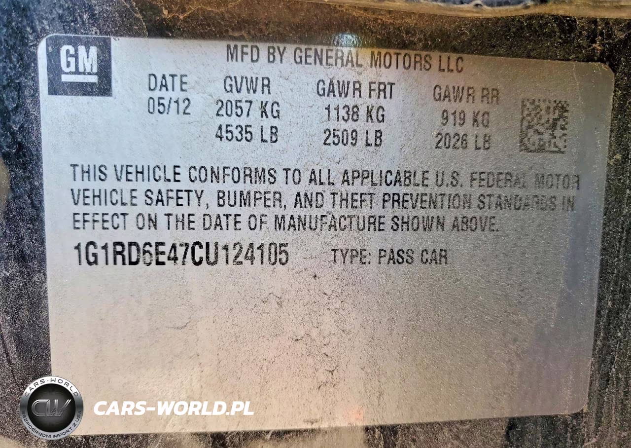 2012 Chevrolet Volt VIN:1G1RD6E47CU124105 - 12