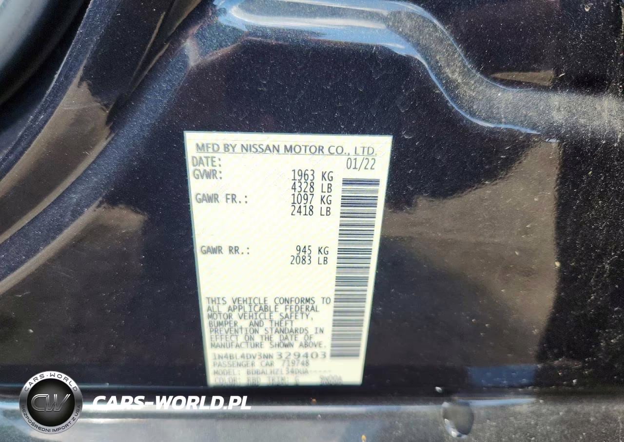 2022 Nissan Altima Sv VIN:1N4BL4DV3NN329403 - 12