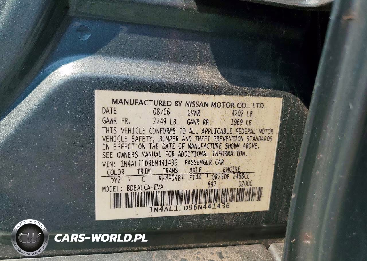 2006 Nissan Altima 2.5 VIN:1N4AL11D96N441436 - 12