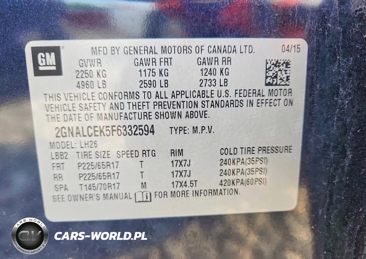 2015 Chevrolet Equinox Lt VIN:2GNALCEK5F6332594 - 14
