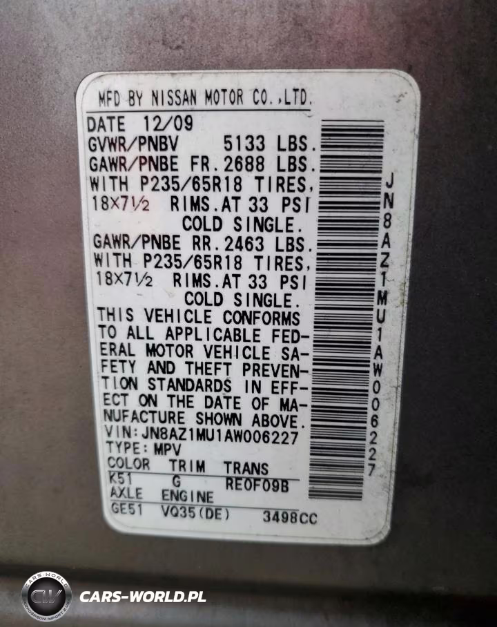 2010 Nissan Murano S VIN:JN8AZ1MU1AW006227 - 12