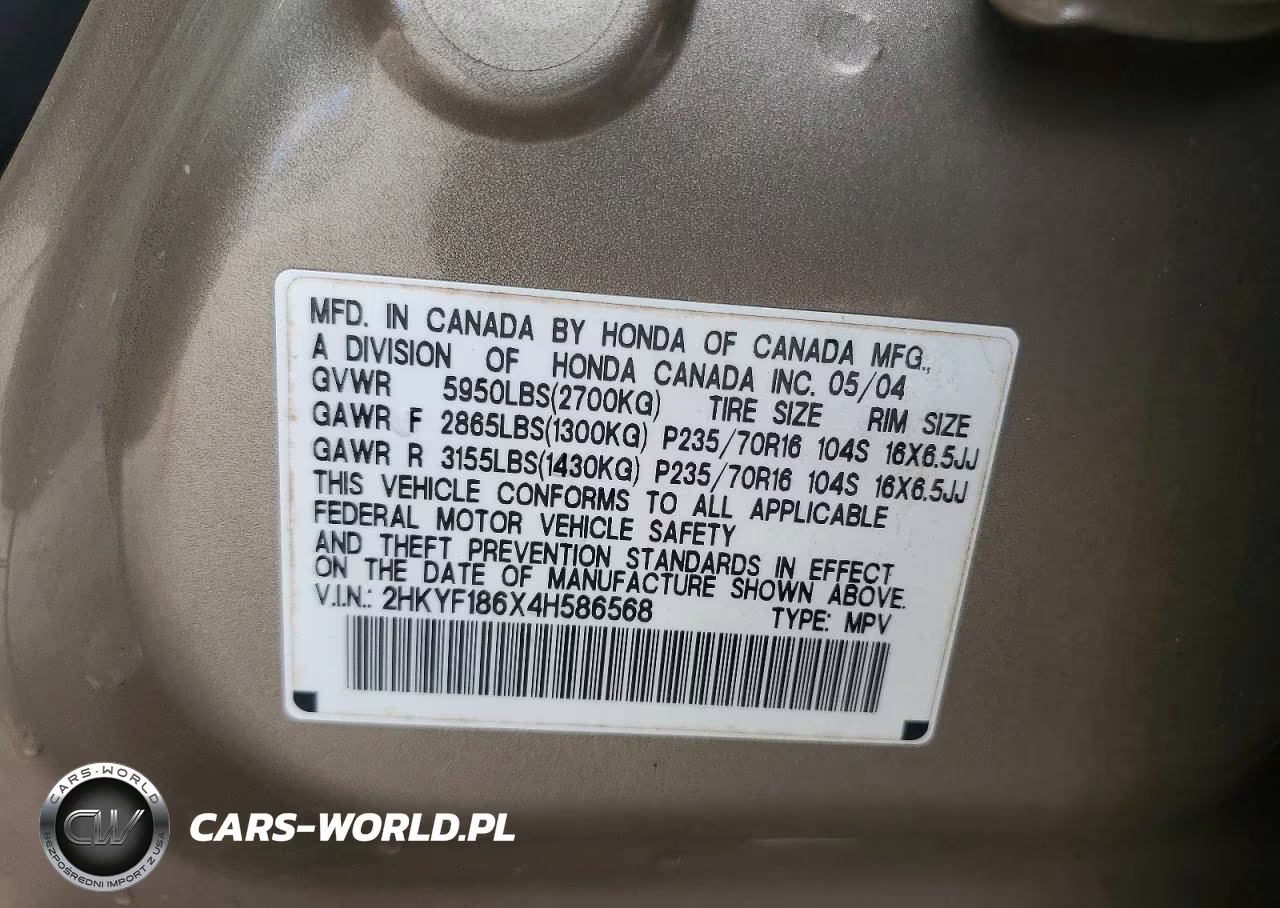 2004 Honda Pilot Exl VIN:2HKYF186X4H586568 - 13