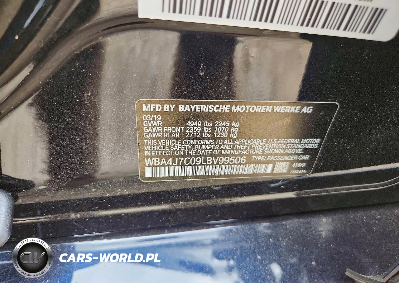 2020 BMW 440Xi Gran Coupe VIN:WBA4J7C09LBV99506 - 12