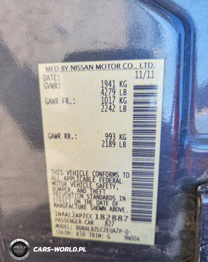 2012 Nissan Altima VIN:1N4AL2AP7CC182887 - 12