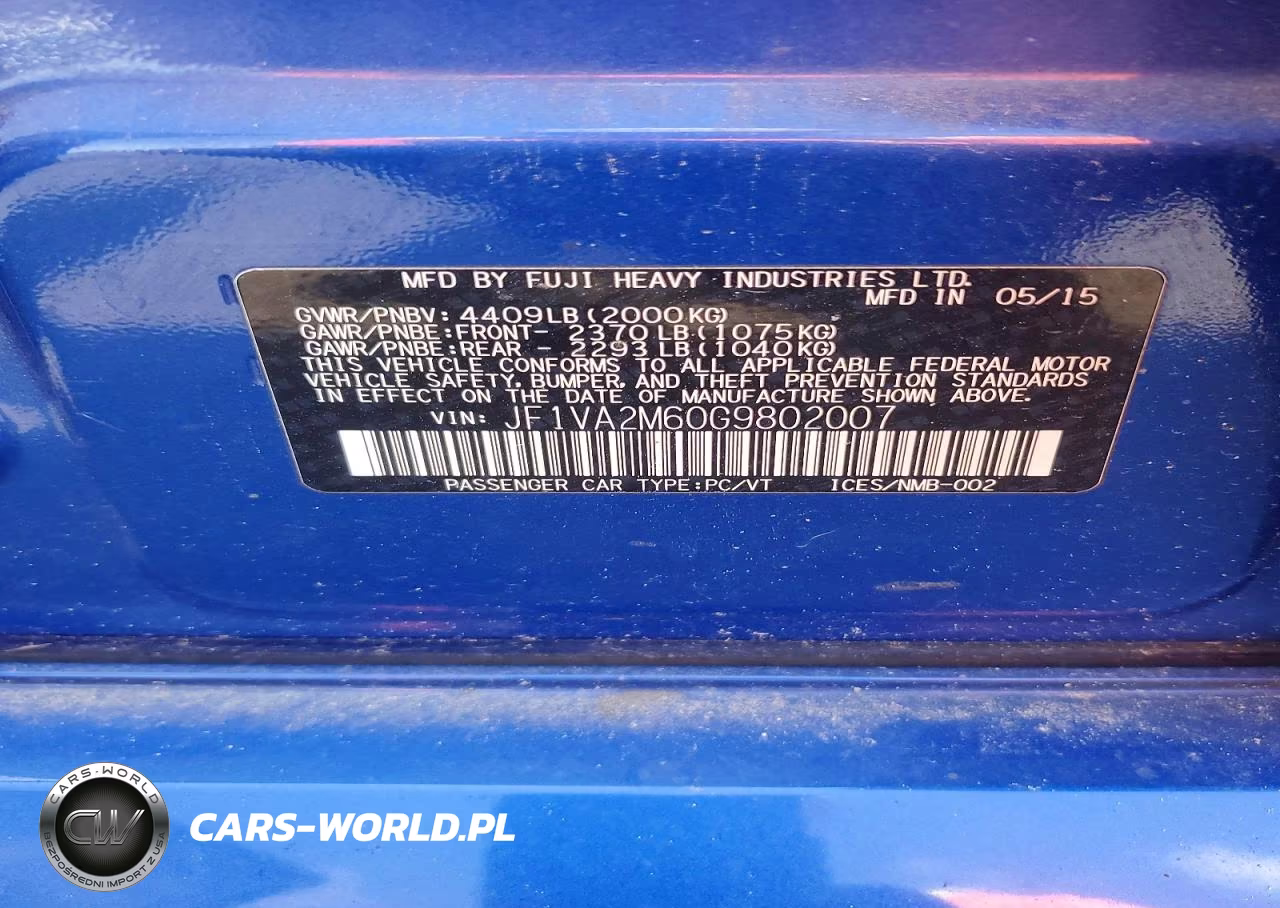 2016 Subaru Wrx Sti VIN:JF1VA2M60G9802007 - 12