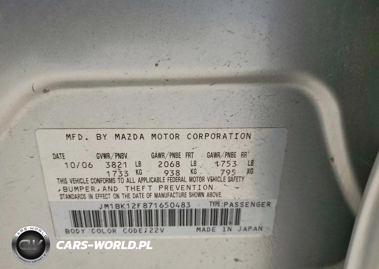 2007 Mazda 3 I VIN:JM1BK12F871650483 - 12