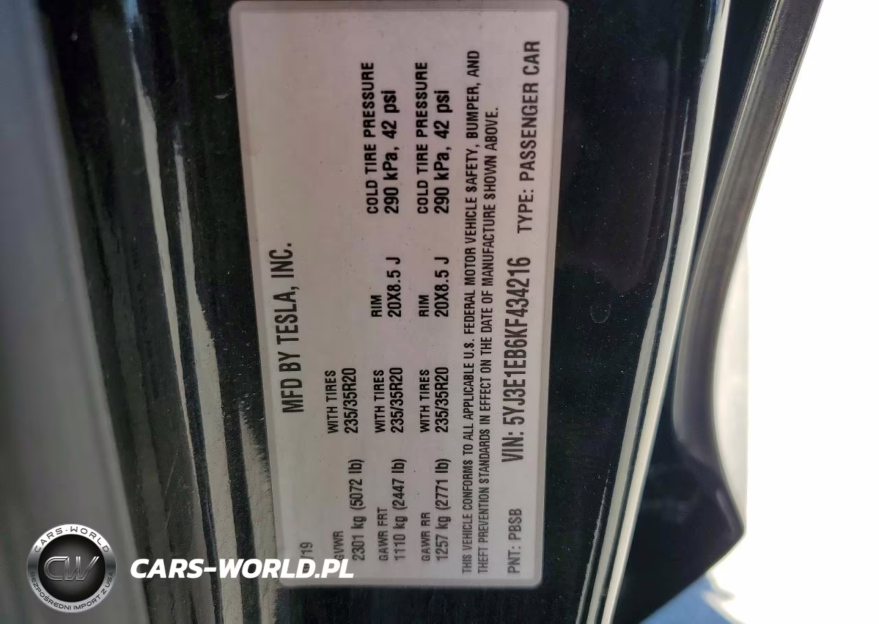 2019 Tesla Model 3 VIN:5YJ3E1EB6KF434216 - 12