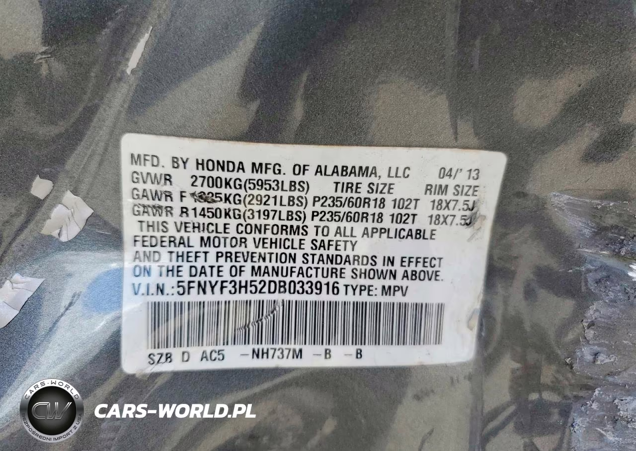2013 Honda Pilot Ex-L( With Navi) VIN:5FNYF3H52DB033916 - 12