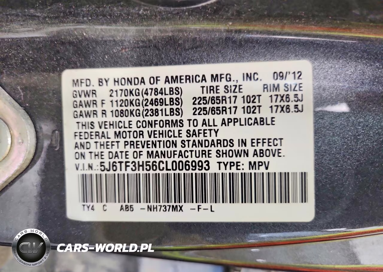 2012 Honda Crosstour Exl VIN:5J6TF3H56CL006993 - 12