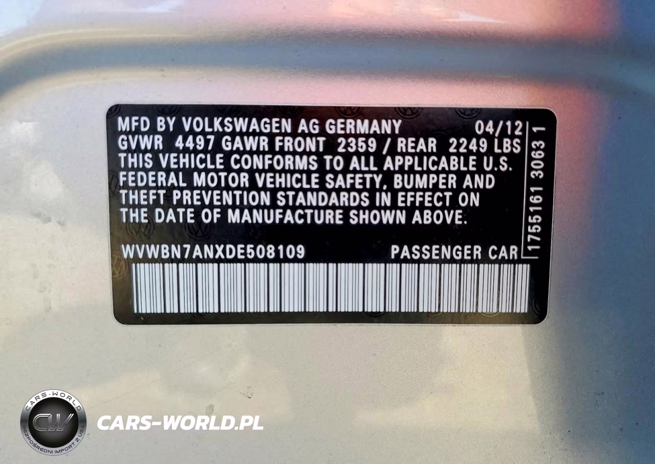 2013 Volkswagen Cc Sport VIN:WVWBN7ANXDE508109 - 12