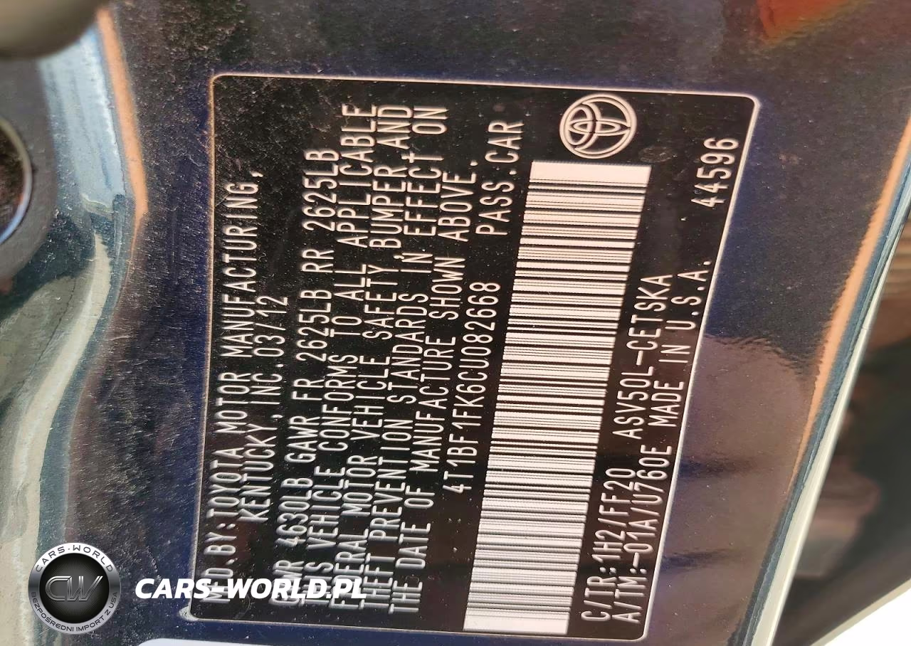 2012 Toyota Camry Base VIN:4T1BF1FK6CU082668 - 12