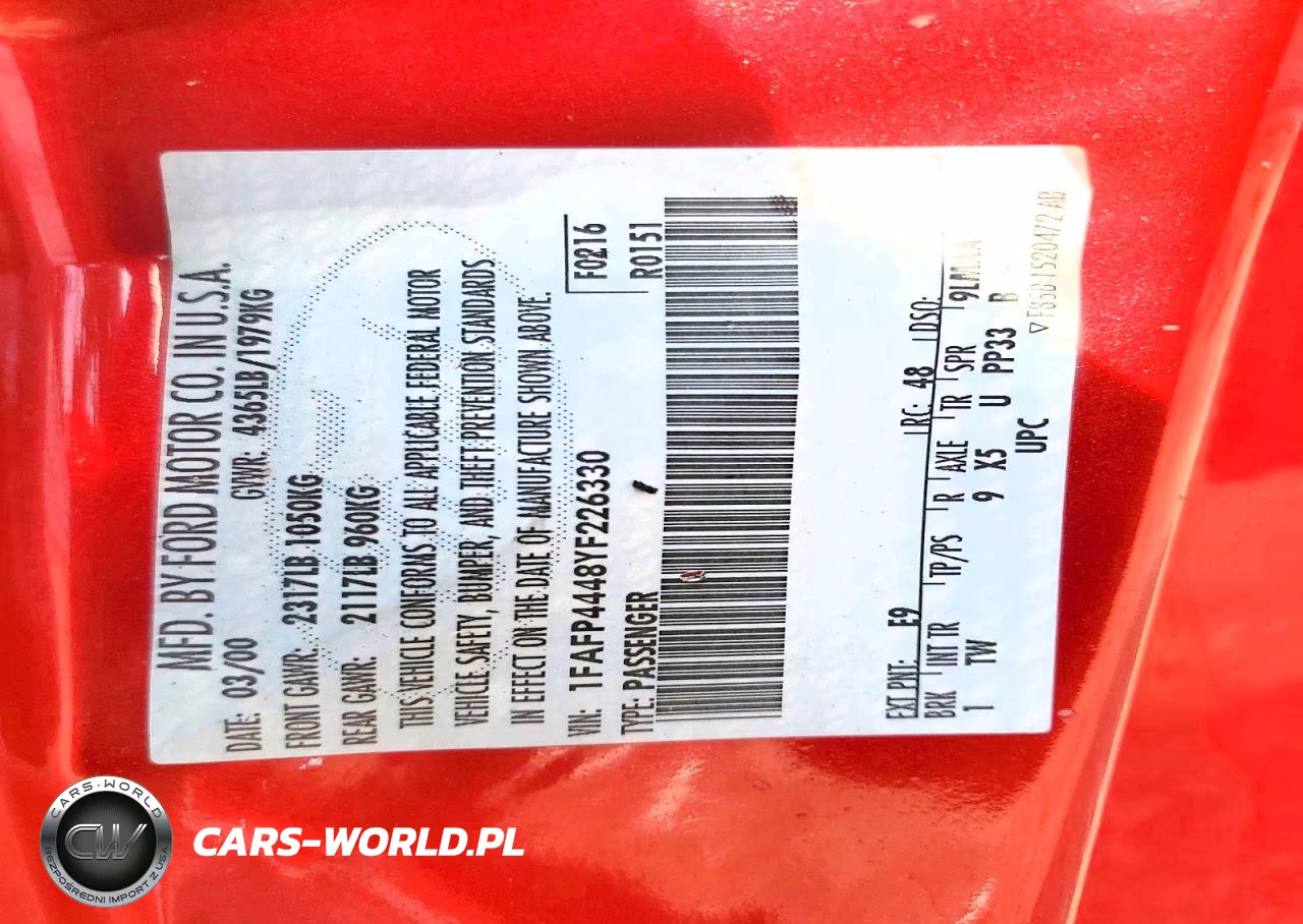 2000 Ford Mustang VIN:1FAFP4448YF226330 - 13