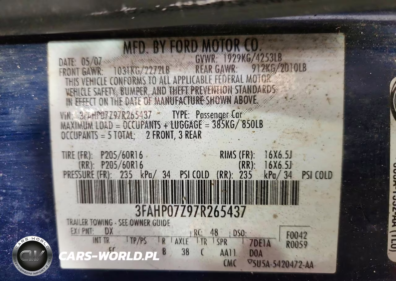 2007 Ford Fusion Se VIN:3FAHP07Z97R265437 - 12