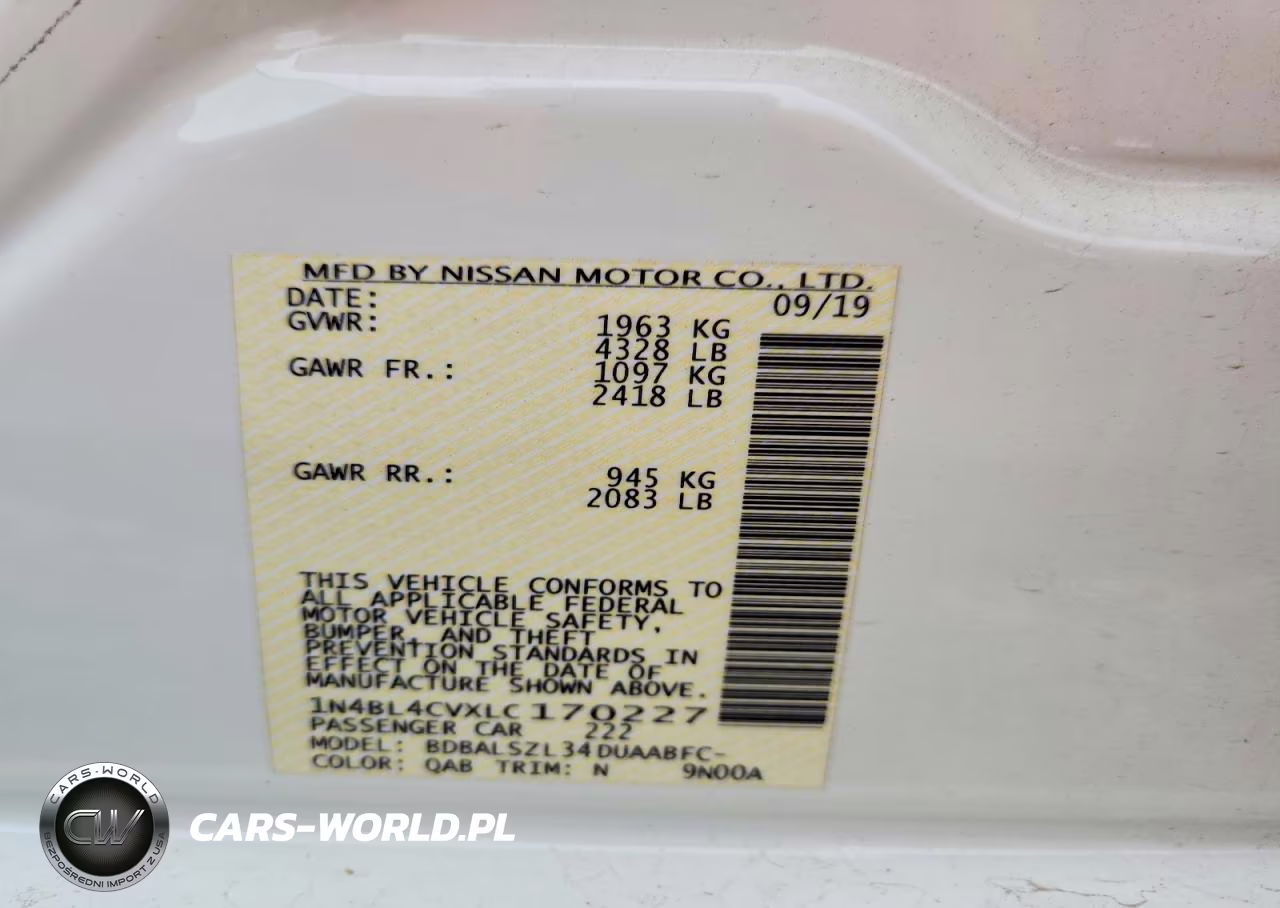 2020 Nissan Altima Sr VIN:1N4BL4CVXLC170227 - 12