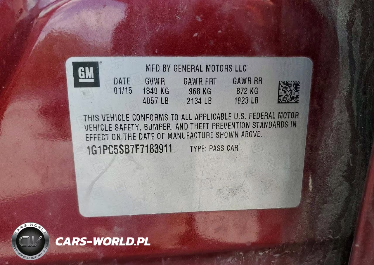 2015 Chevrolet Cruze Lt VIN:1G1PC5SB7F7183911 - 12