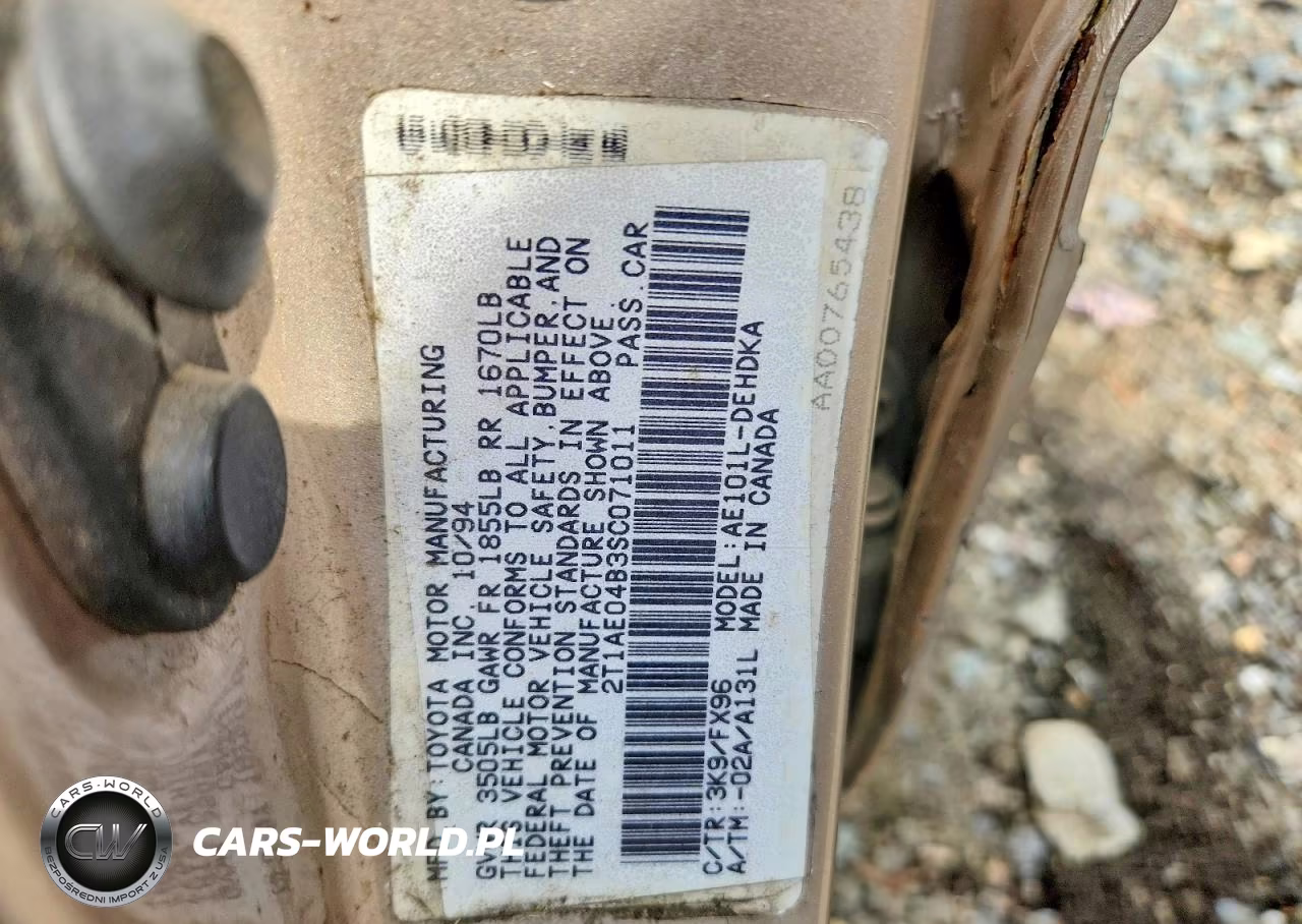 1995 Toyota Corolla Base VIN:2T1AE04B3SC071011 - 12