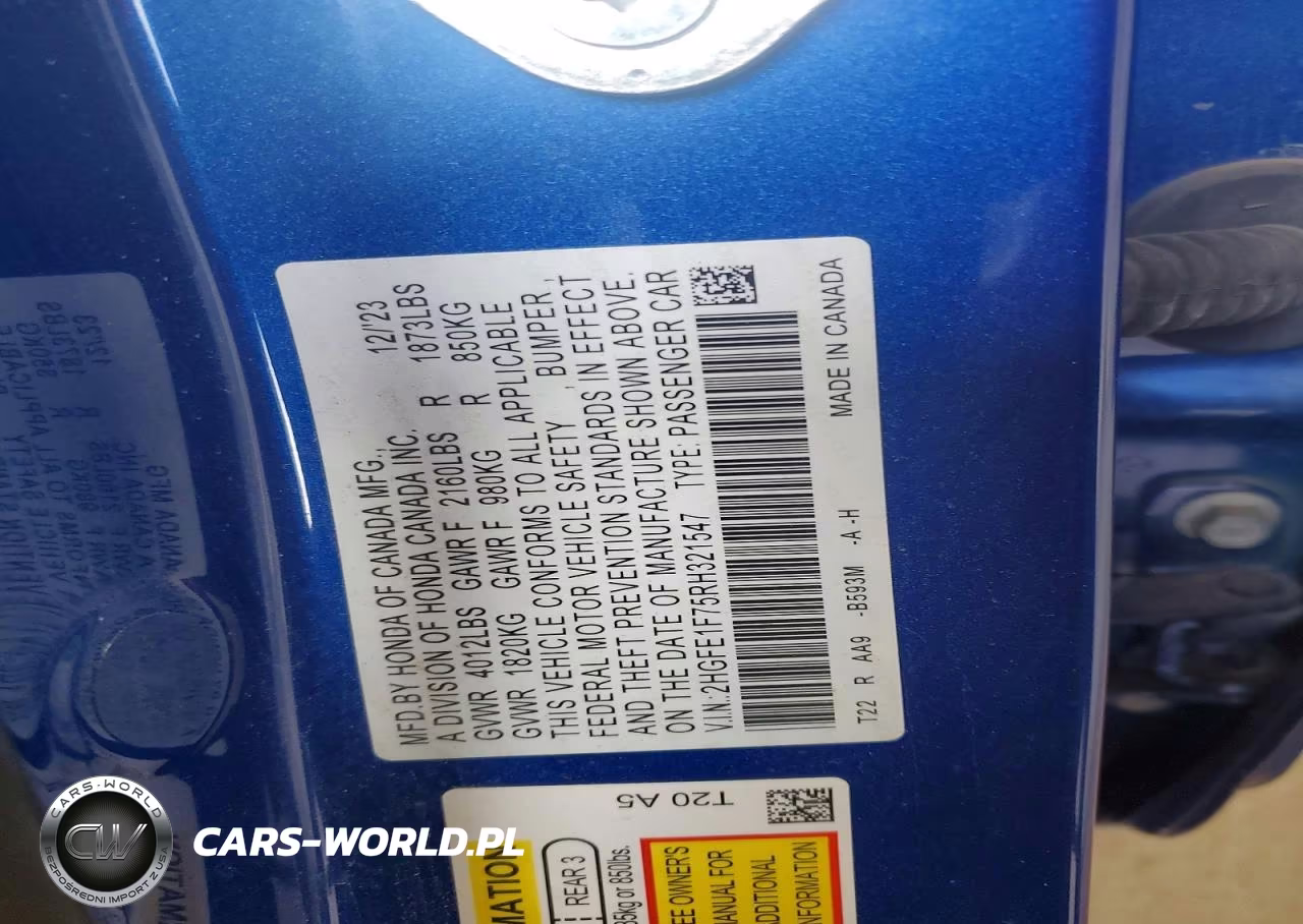 2024 Honda Civic Ex VIN:2HGFE1F75RH321547 - 12