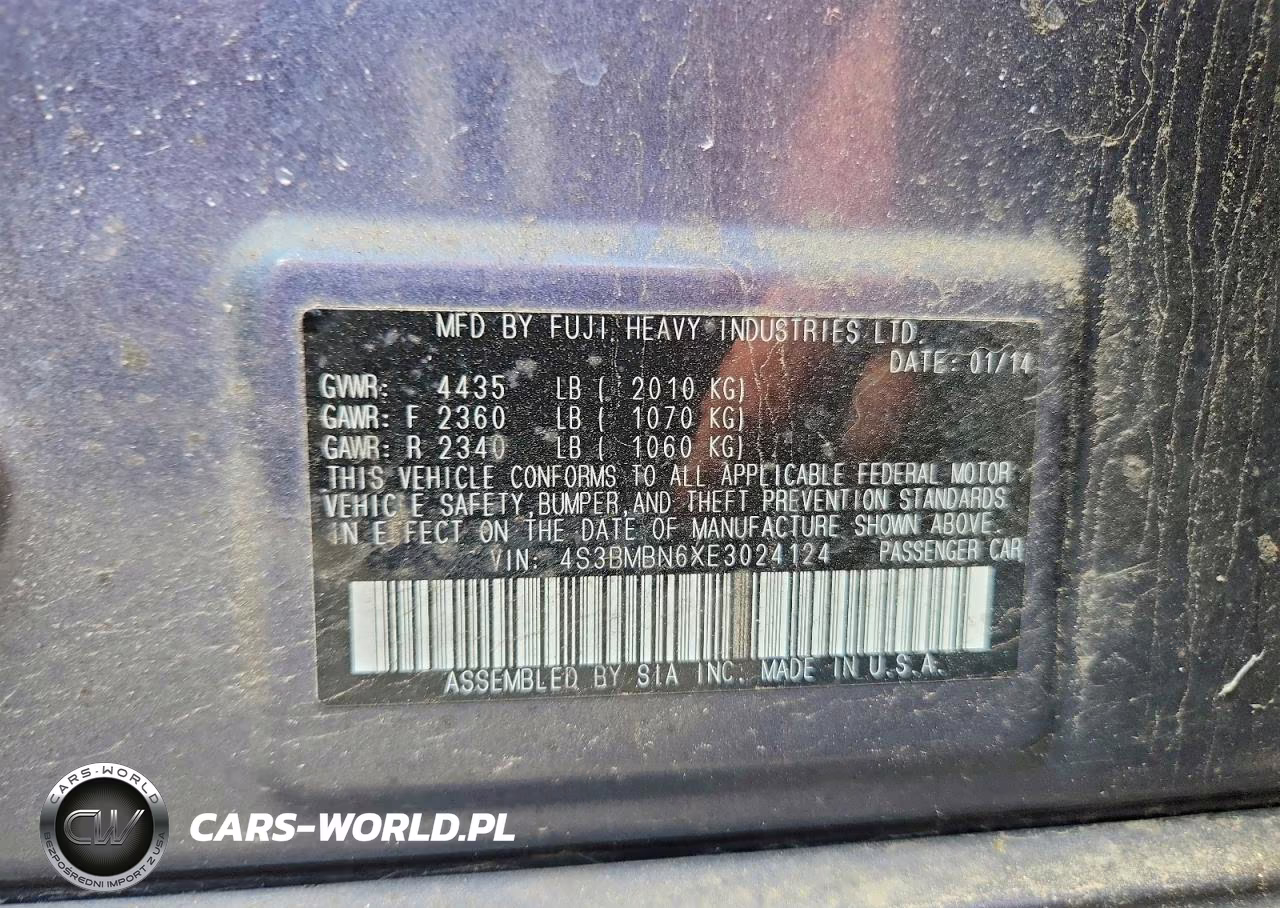 2014 Subaru Legacy 2.5I Limited VIN:4S3BMBN6XE3024124 - 12