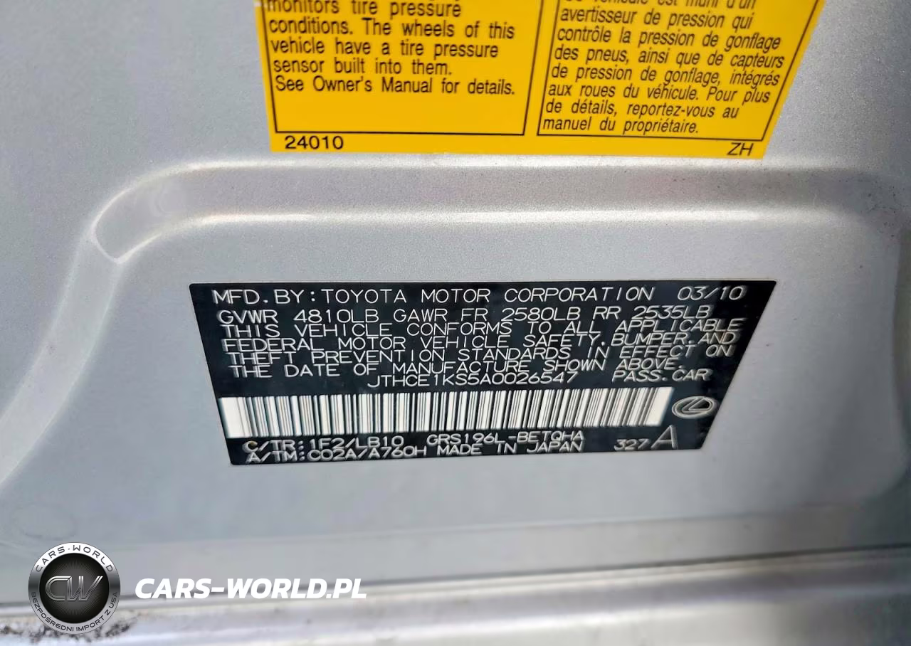 2010 Lexus Gs 350 VIN:JTHCE1KS5A0026547 - 12