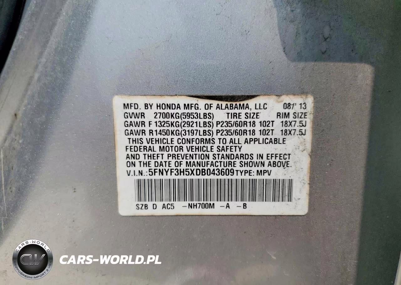 2013 Honda Pilot Exl VIN:5FNYF3H5XDB043609 - 14