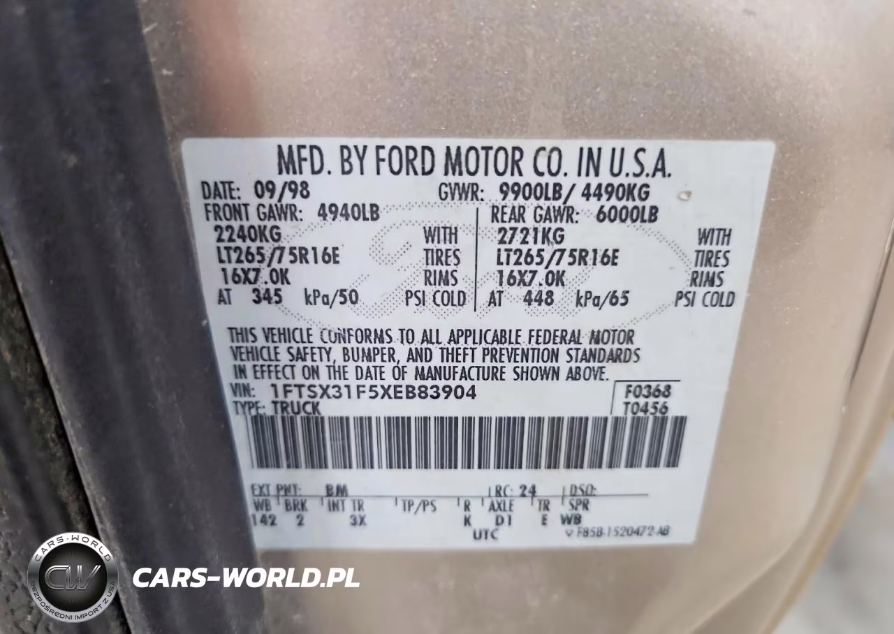 1999 Ford F350 Srw Super Duty VIN:1FTSX31F5XEB83904 - 12