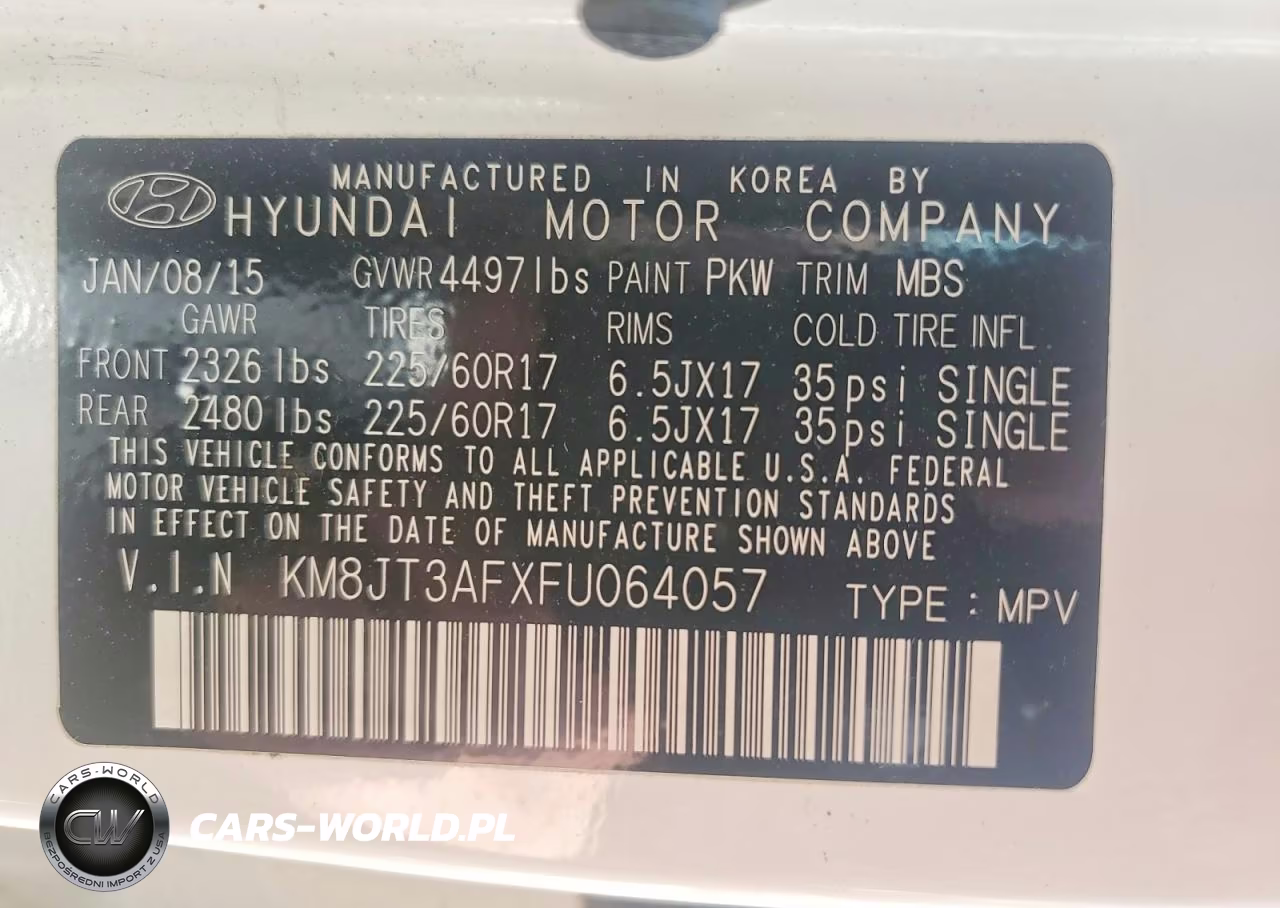 2015 Hyundai Tucson Gls VIN:KM8JT3AFXFU064057 - 13
