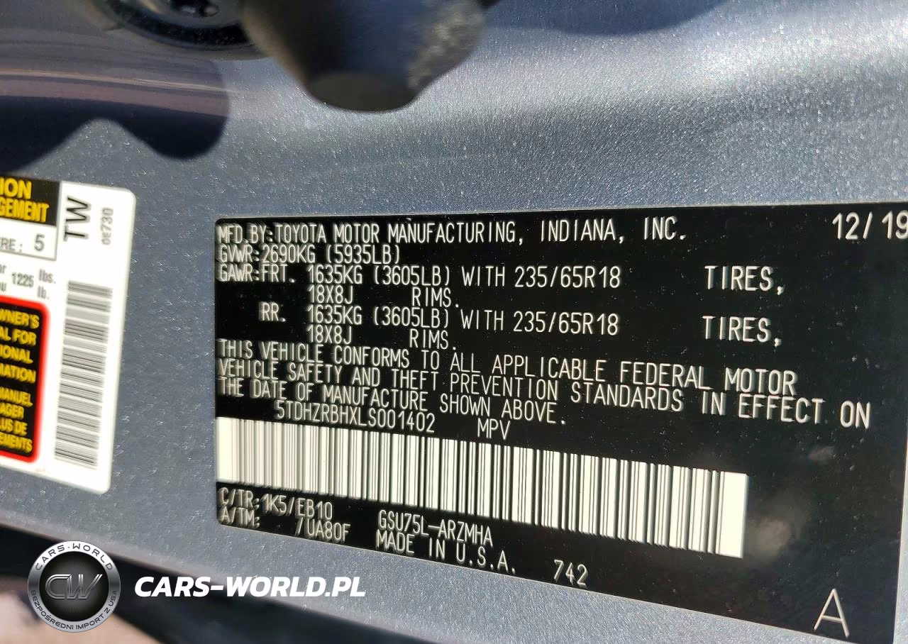 2020 Toyota Highlander Xle VIN:5TDHZRBHXLS001402 - 13