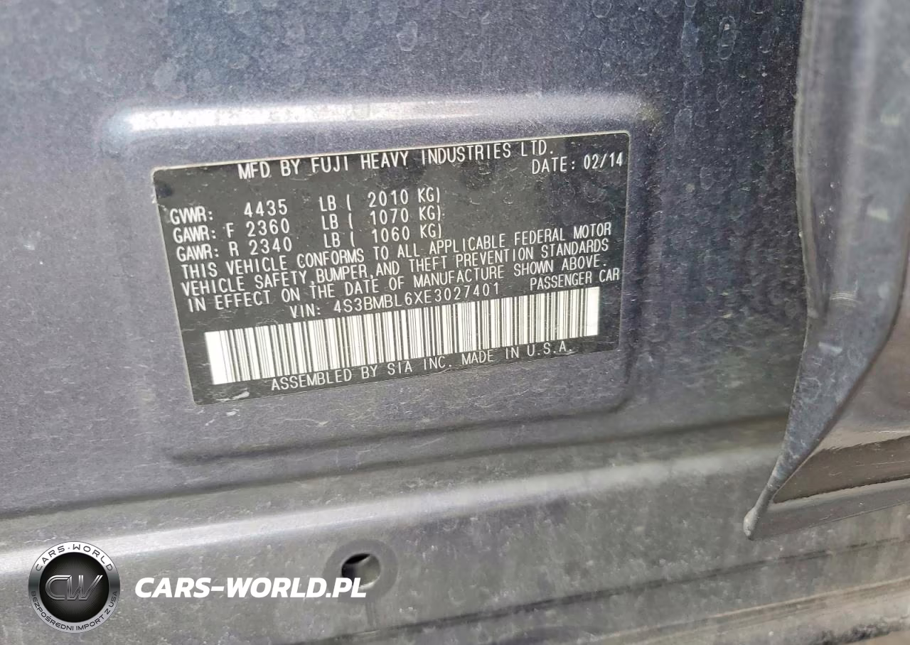 2014 Subaru Legacy 2.5I Limited VIN:4S3BMBL6XE3027401 - 12
