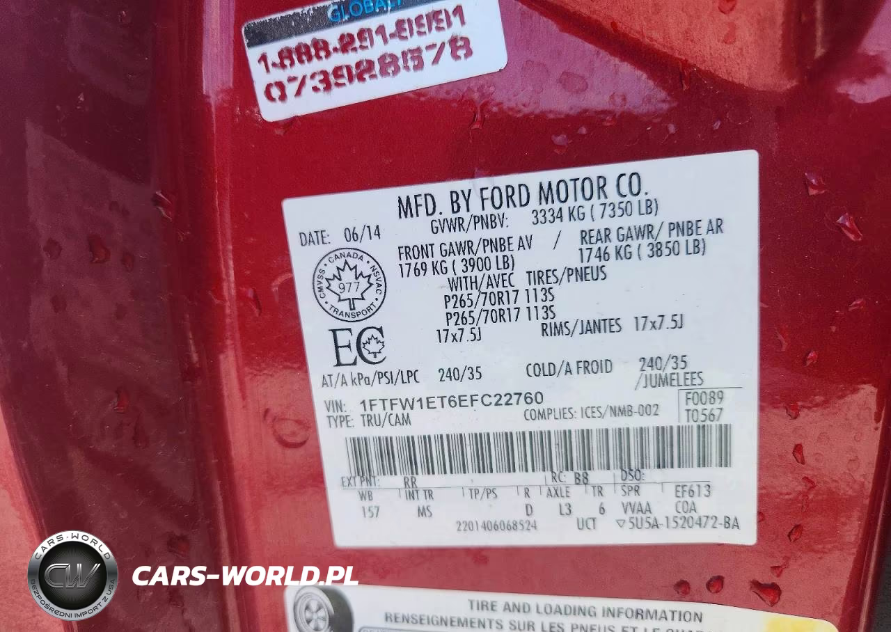 2014 Ford F150 Supercrew VIN:1FTFW1ET6EFC22760 - 12