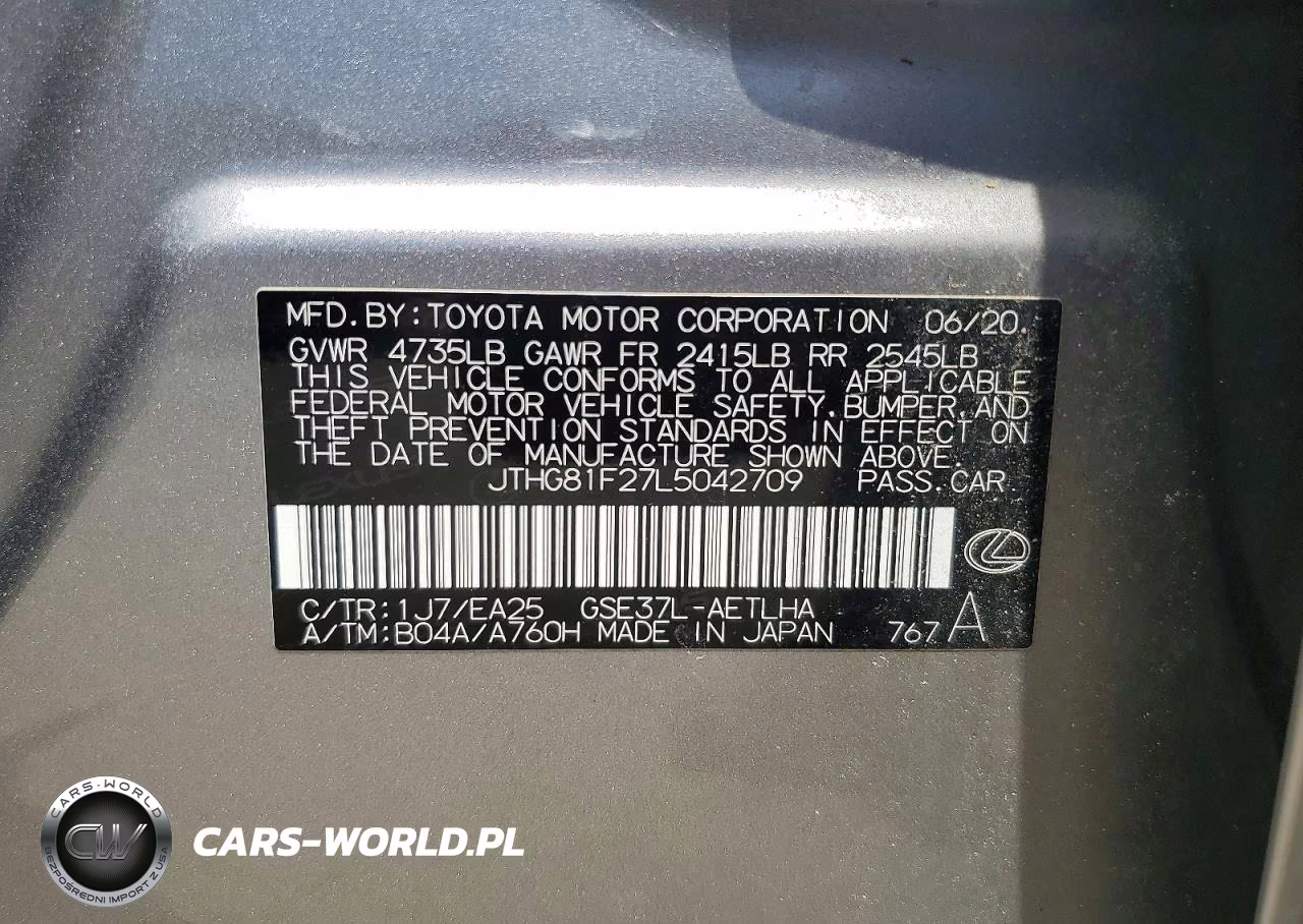 2020 Lexus Is 300 F Sport VIN:JTHG81F27L5042709 - 12