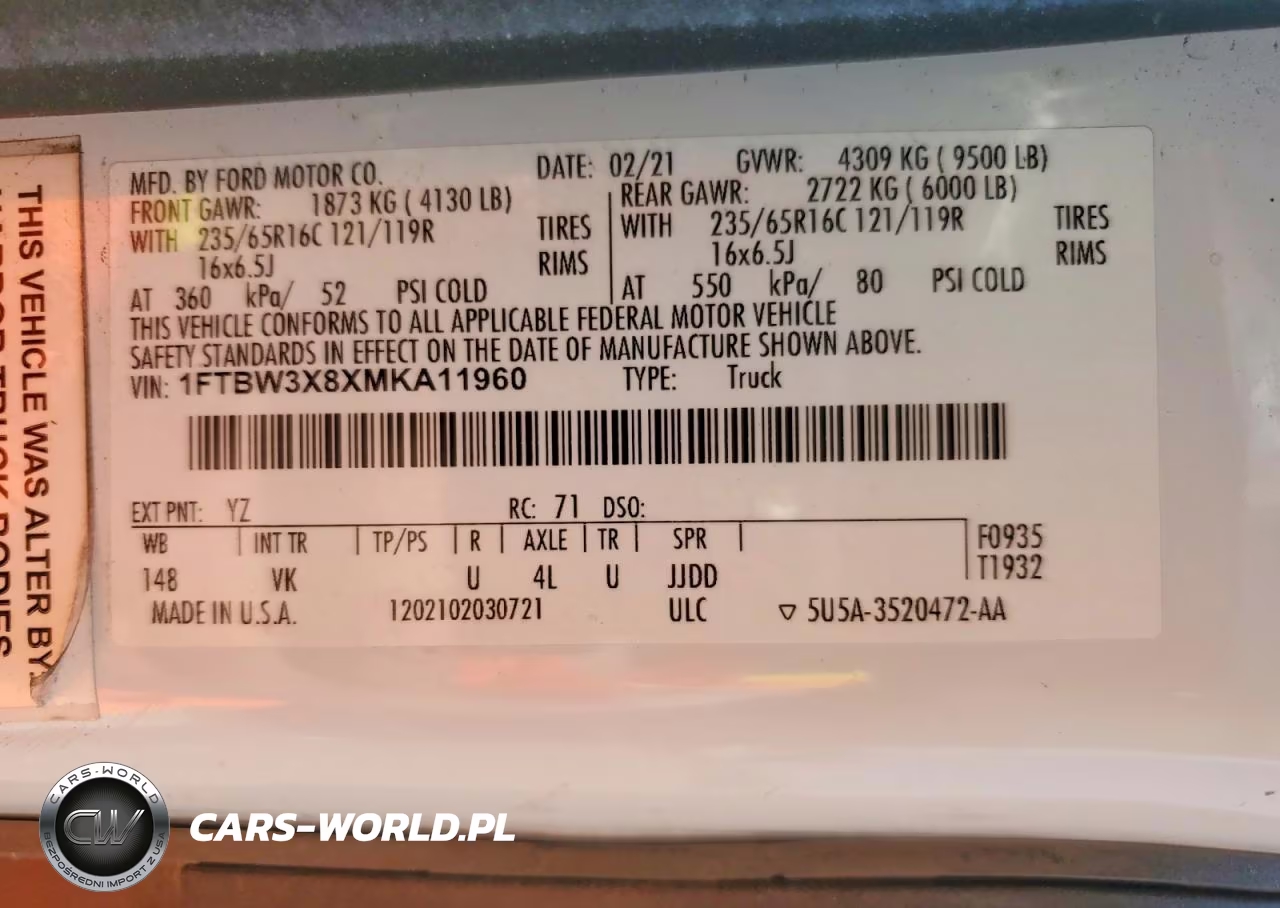 2021 Ford Transit T-350 VIN:1FTBW3X8XMKA11960 - 14