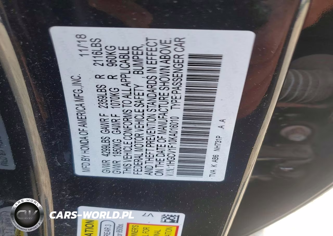 2019 Honda Accord Lx VIN:1HGCV1F10KA016010 - 13