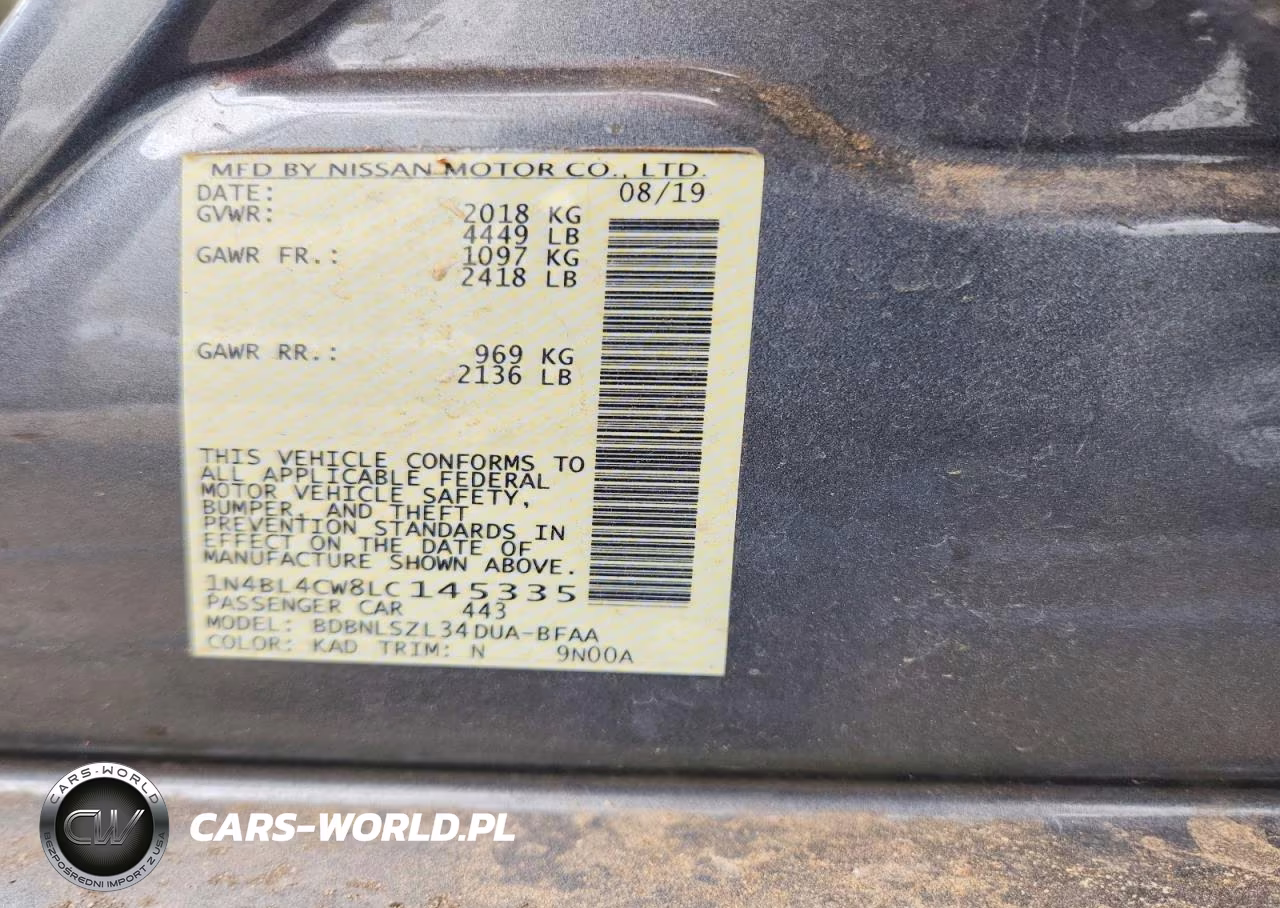 2020 Nissan Altima Sr VIN:1N4BL4CW8LC145335 - 12