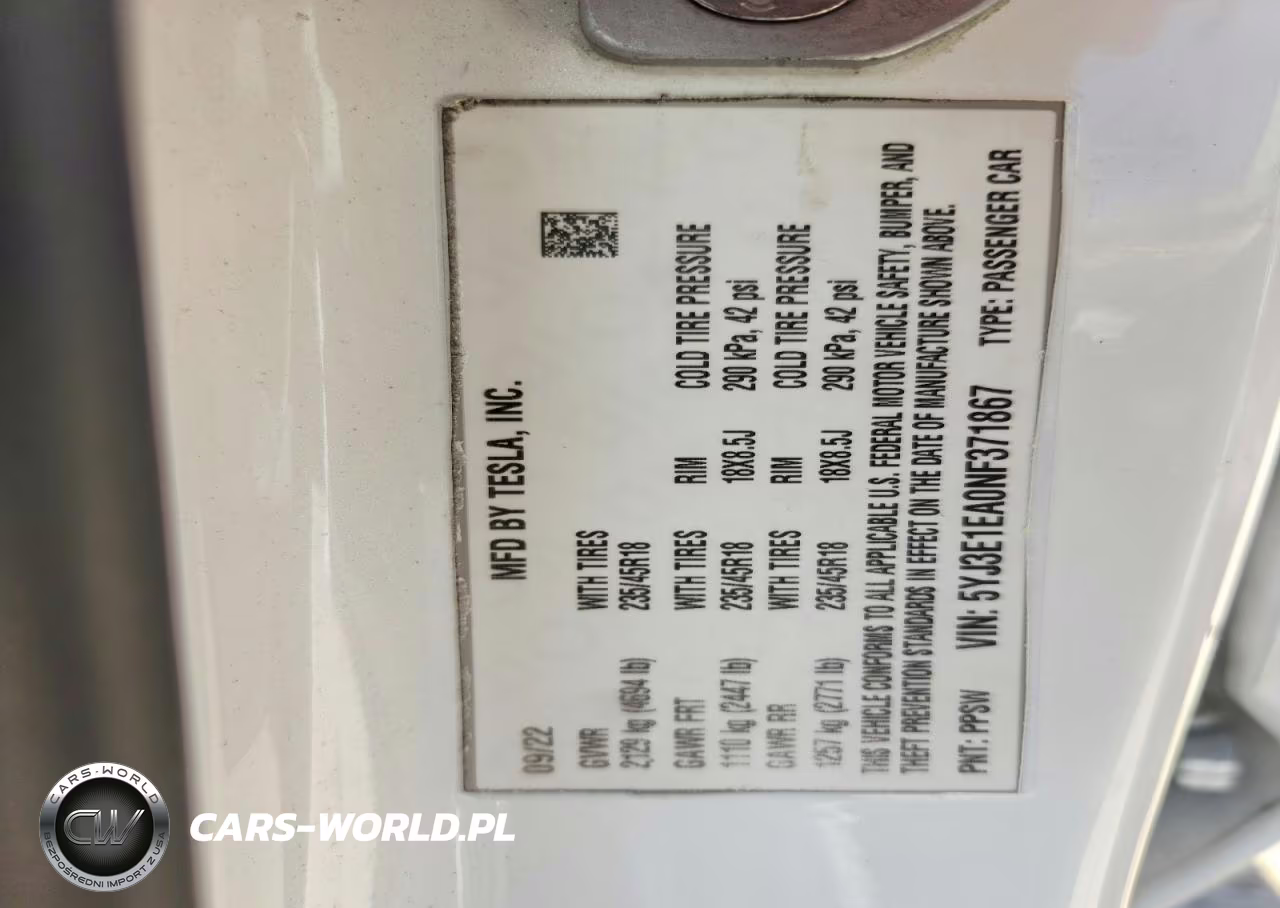 2022 Tesla Model 3 VIN:5YJ3E1EA0NF371867 - 12